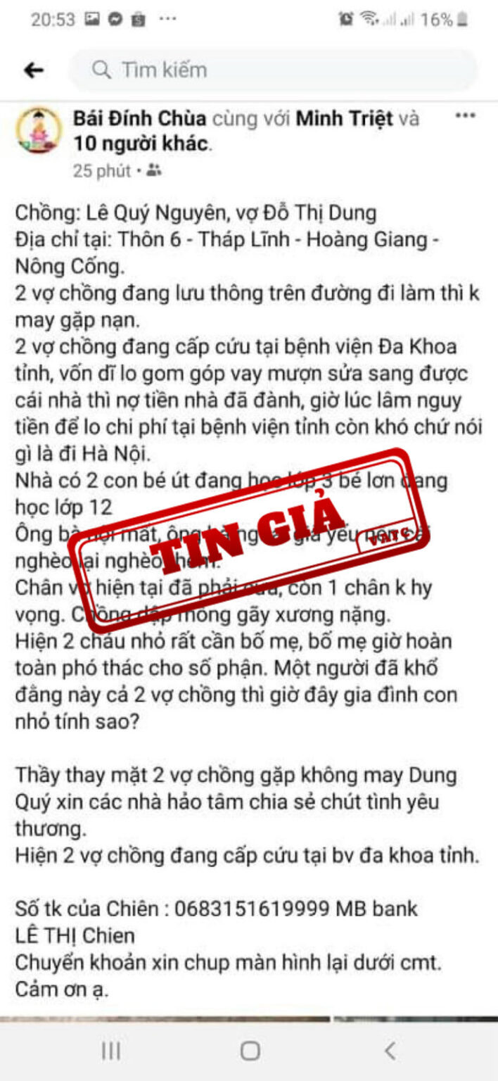 tin giả,Trung tâm xử lý tin giả Việt Nam,tài khoản Facebook giả mạo