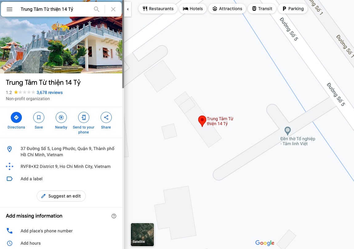 Đền thờ tổ nghiệp của Hoài Linh bị gọi là 'trung tâm từ thiện 14 tỷ' trên Google Maps