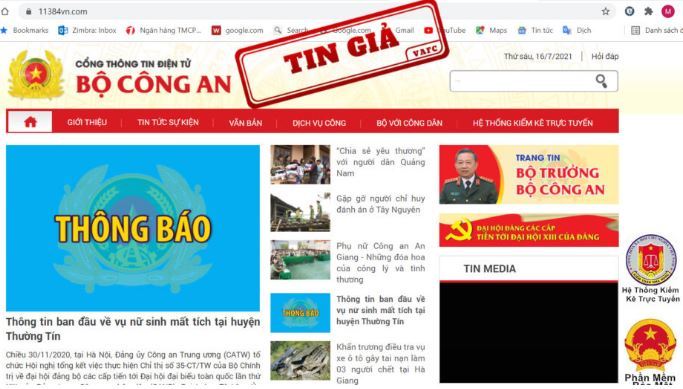 Lập website giả mạo Cổng thông tin điện tử Bộ công an để lừa đảo