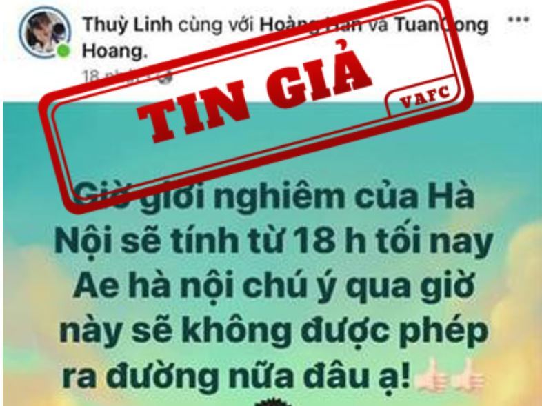 Một tài khoản Facebook tung tin giả Hà Nội 