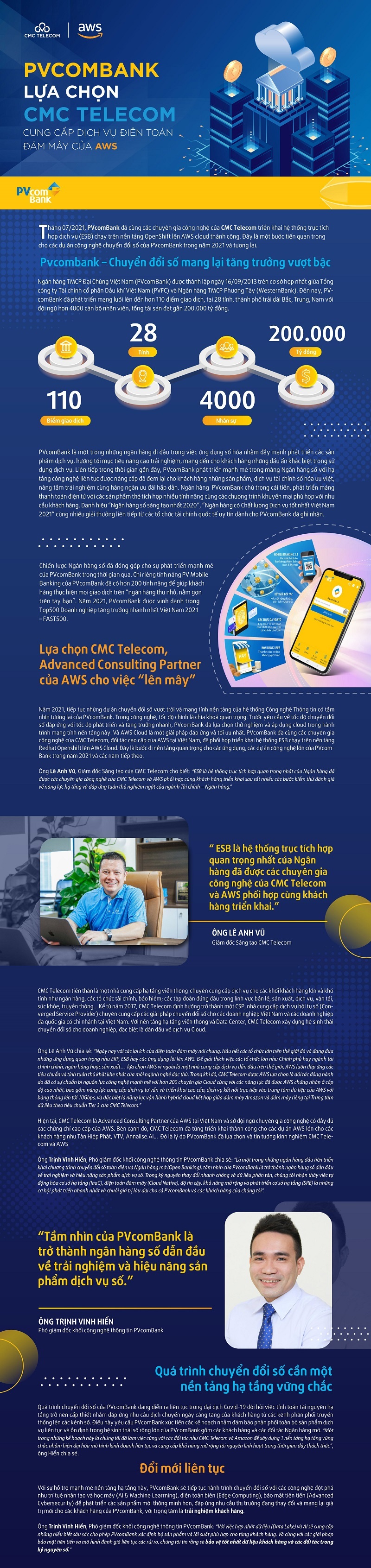 PVcomBank lựa chọn CMC Telecom cung cấp dịch vụ Điện toán đám mây của AWS