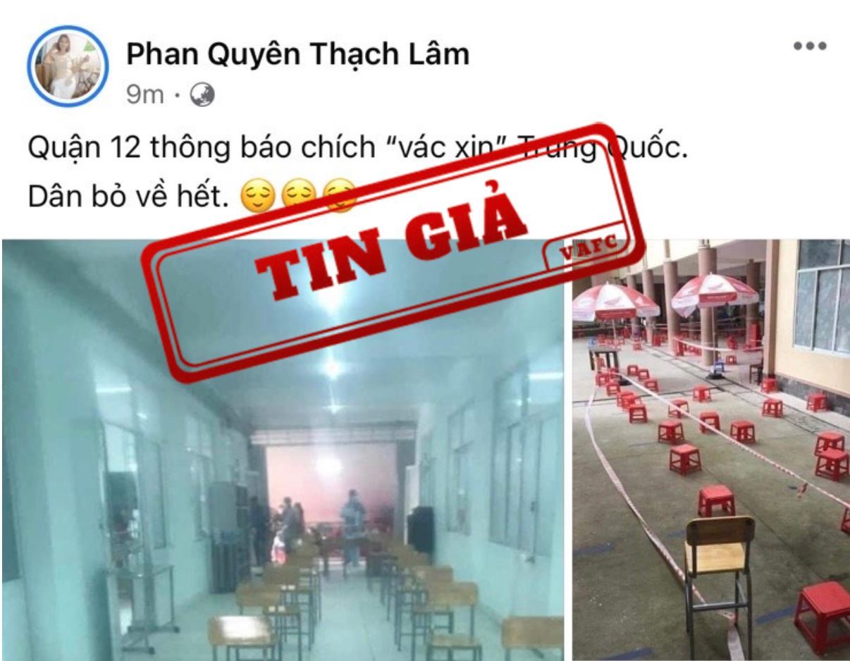 Sẽ xử nghiêm người tung tin giả 'Quận 12 thông báo tiêm vắc xin Trung Quốc, dân bỏ về hết”