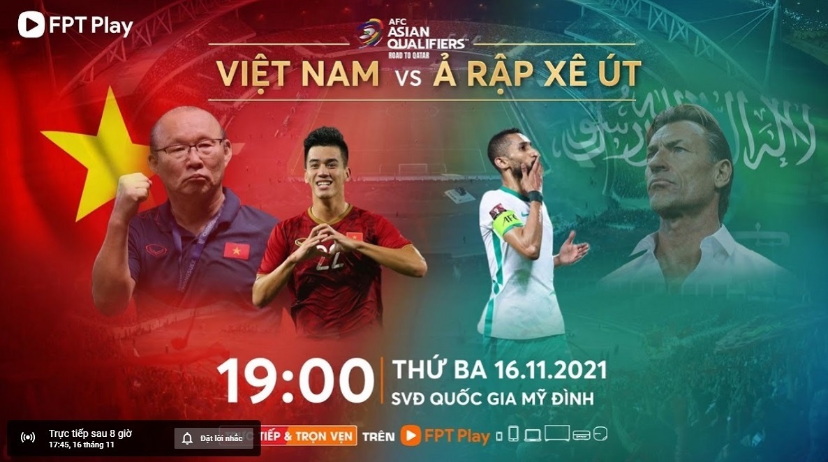 Địa chỉ xem bóng đá trực tuyến, Việt Nam gặp Saudi Arabia, ngày 16/11