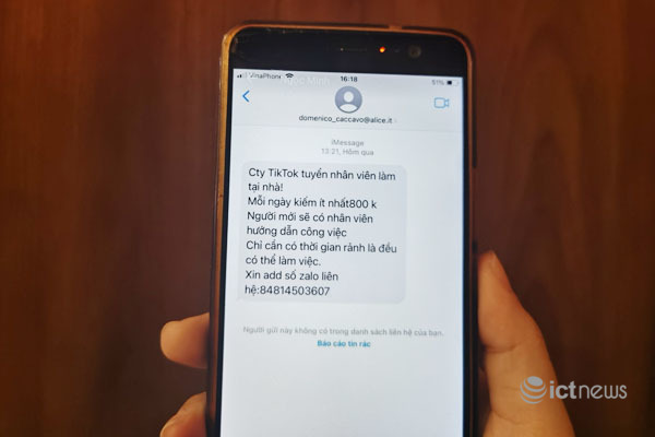 Mạo danh Công ty TikTok nhắn tin tuyển nhân viên để lừa đảo người dân
