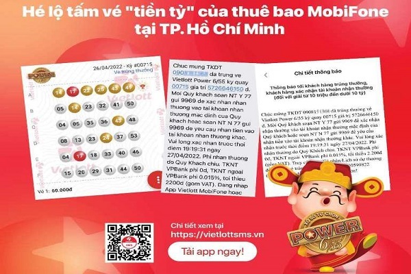 Chủ thuê bao MobiFone trúng Jackpot 5,7 tỷ đồng trên Vietlott SMS