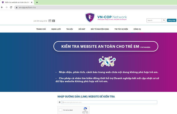 Người dân có thể kiểm tra website an toàn với trẻ em trên trang vn-cop.vn