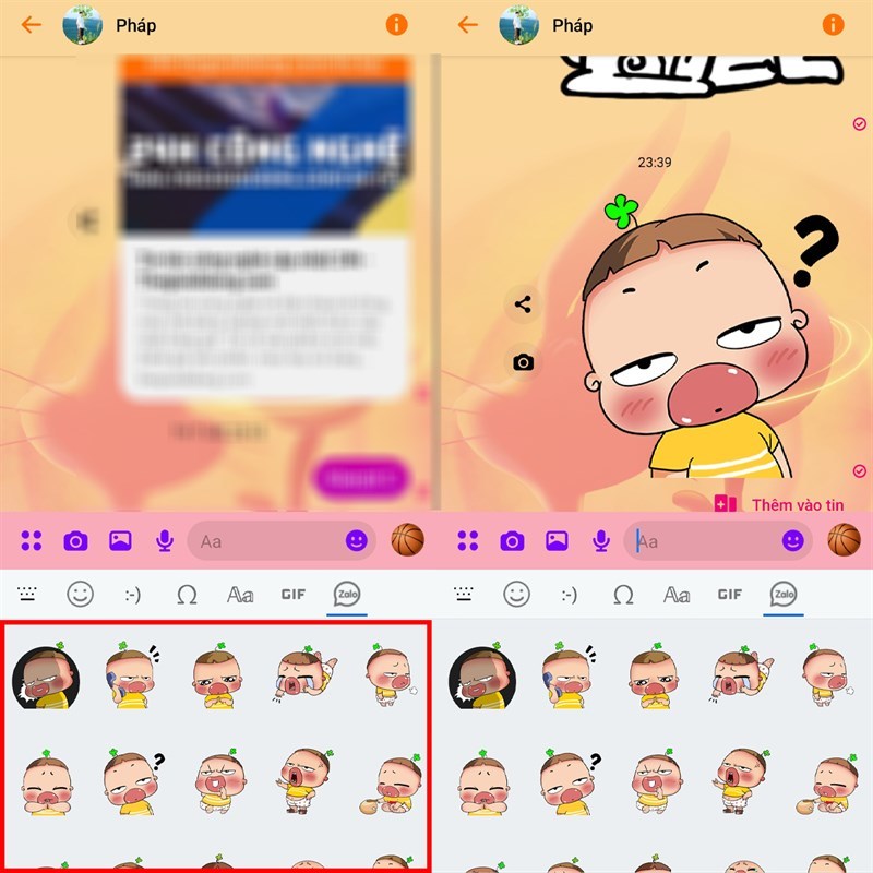 Cách gửi sticker Zalo trên Messenger