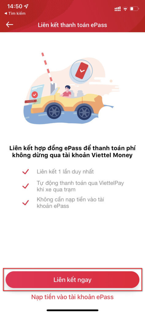 Cách liên kết tài khoản thu phí không dừng ePass với Viettel Money
