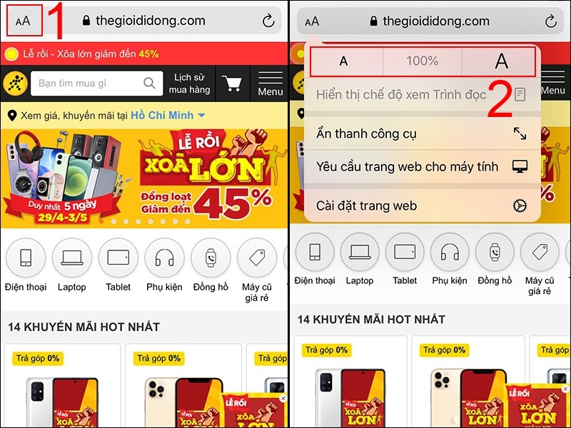 Cách tăng cỡ chữ trên trình duyệt Safari iPhone