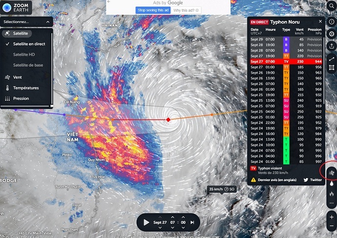 Cách theo dõi bão Noru trực tiếp qua vệ tinh